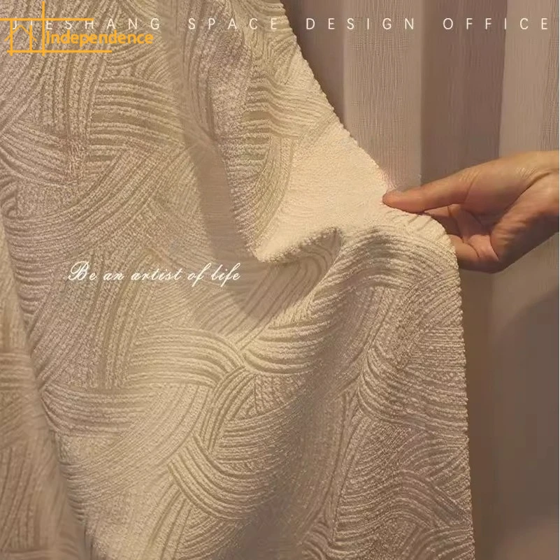 

French Relief Cream White Jacquard Thickened Curtains for Living Room Bedroom French Window Balcony Customized Finished Villa