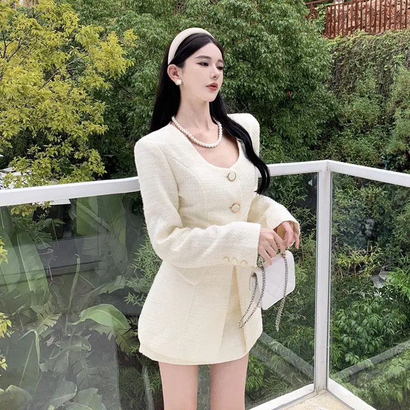 Spring Temperament Long-sleeved Tops Jackets Women's High-waisted Slim Skirts Two-piece Suits