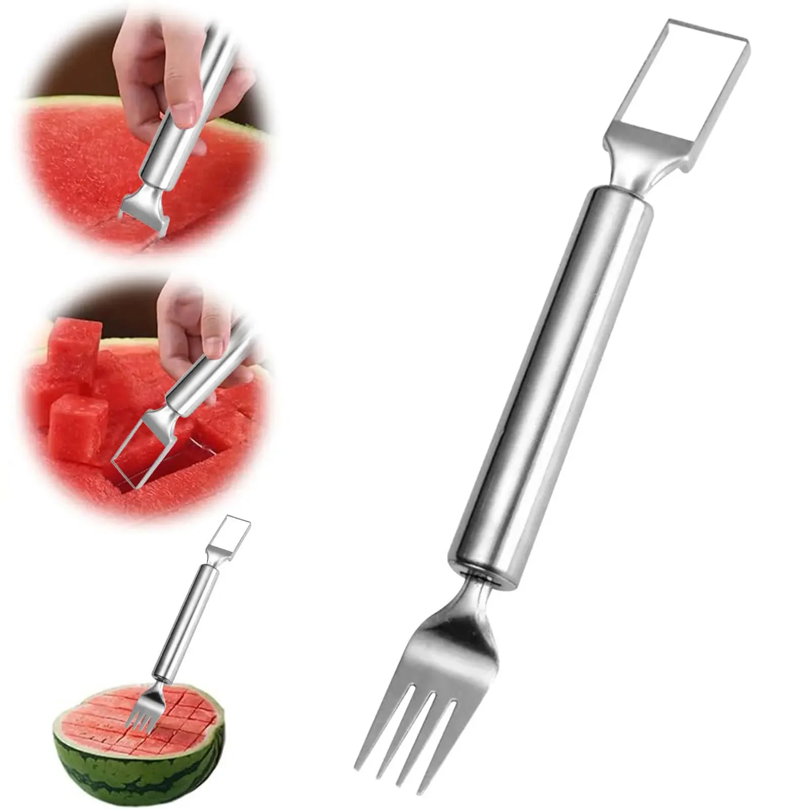 2026 Newest Watermelon Slicer Tool Stainless Steel Fruit Cutter Dual Head Watermelon Fork Melon Cutter Kitchen Gadgets