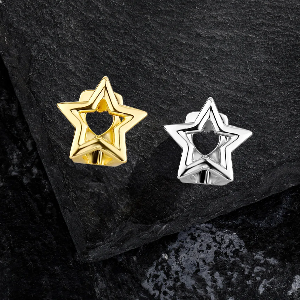 RACHELZ Hip Hop Single Hollow Star Teeth Grillz Gold Silver Color Pentagram Glossy Tooth Caps For Women Men Jewelry