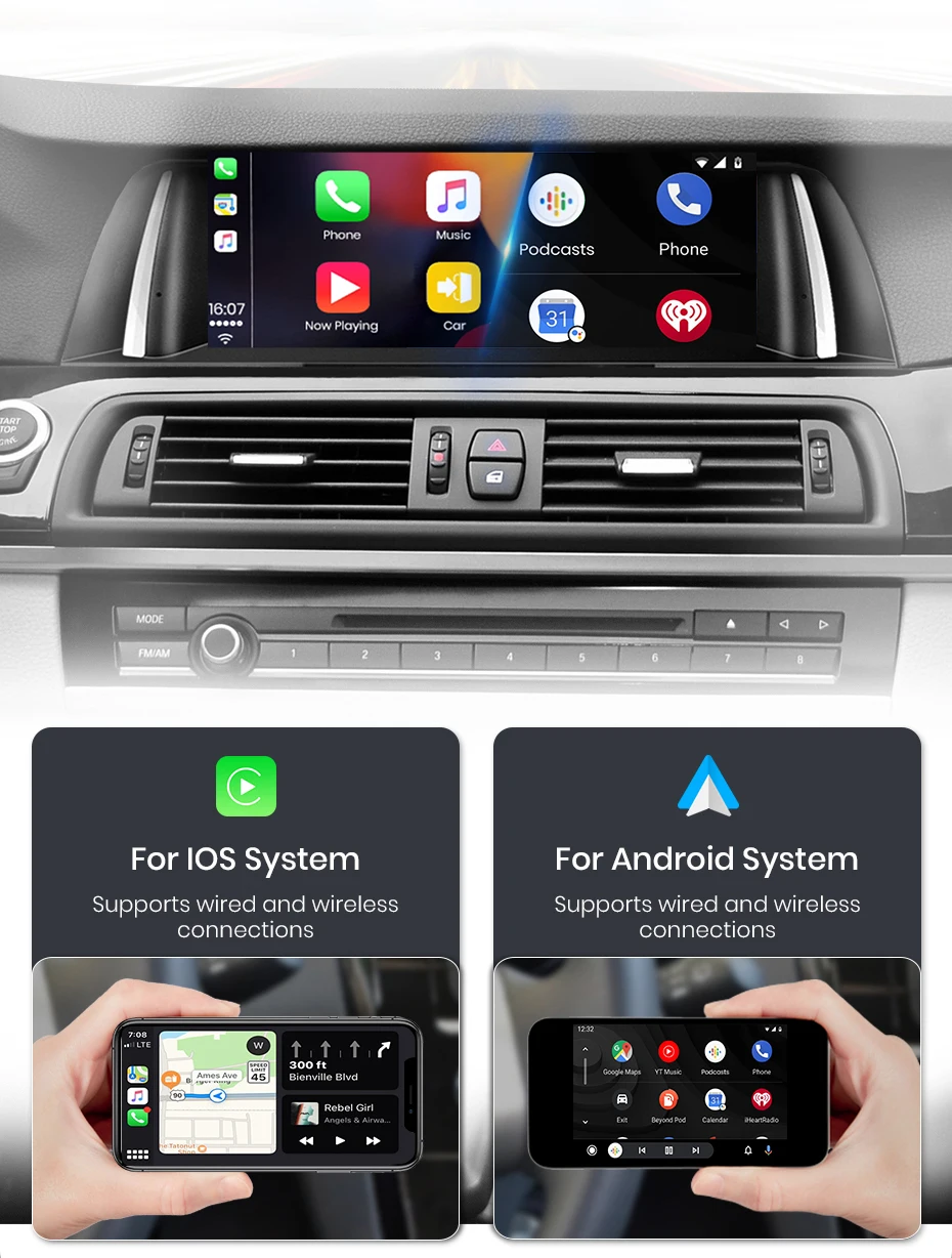 Junsun Kabelloses CarPlay und Android Auto Autoradio für BMW 5er F10 F11 2011-2017 CIC NBT Intelligentes System Stereo GPS-Navigation – Detail 7