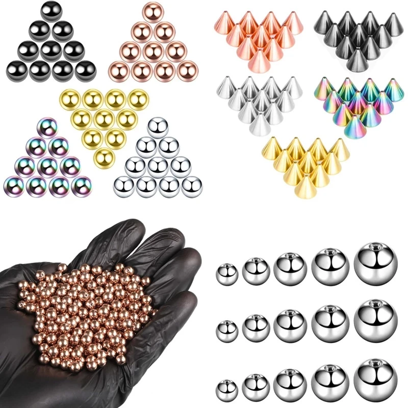 WKOUD 10PCS Stainless Steel Screw Replacement Piercing Ball Lot Labret Eyebrow Piercing Ball Bulk Jewelry Accessories Labret