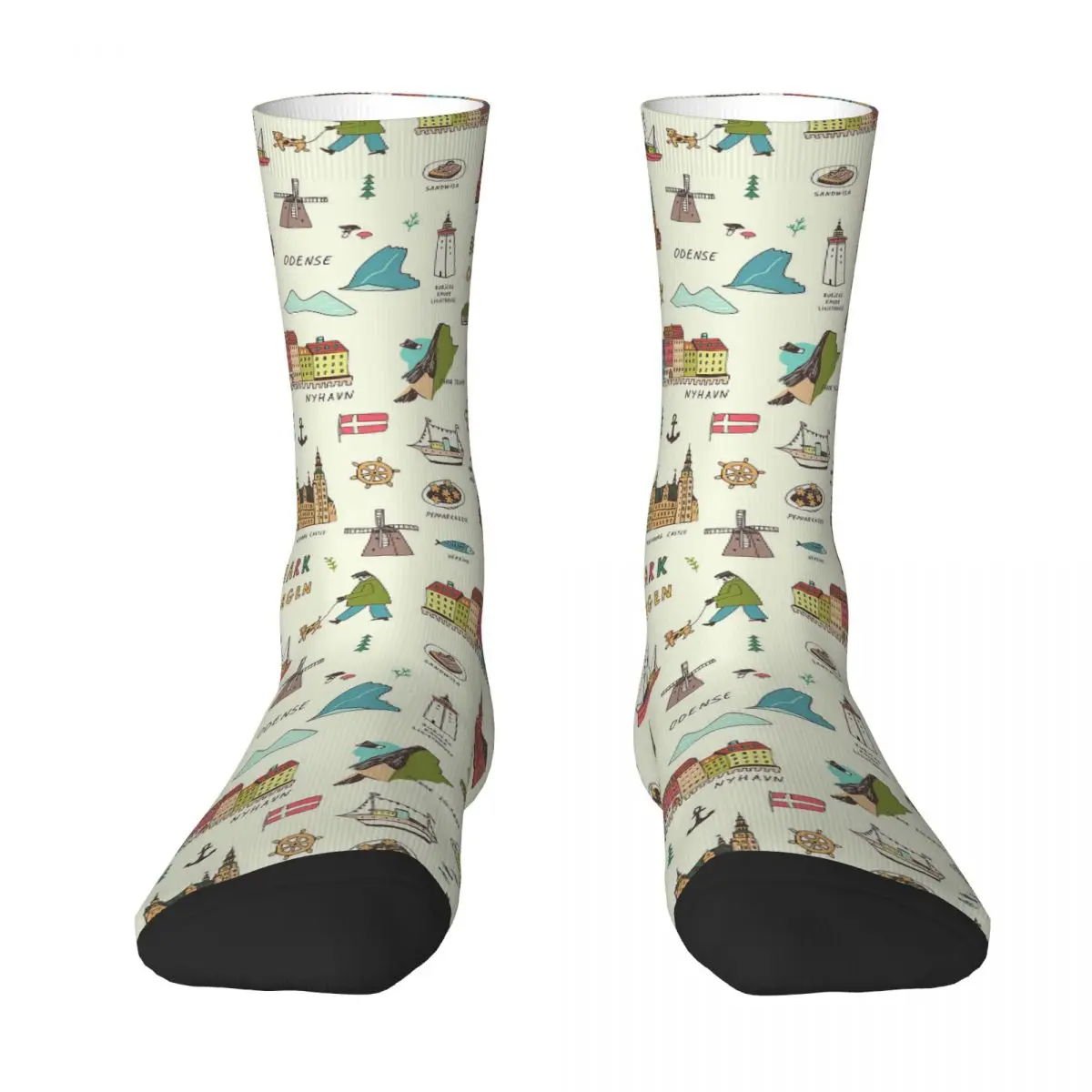 Denmark Copenhagen Hand Drawn Doodle Illustrations Seamless Pattern Adult Socks,Unisex socks,men Socks women Socks