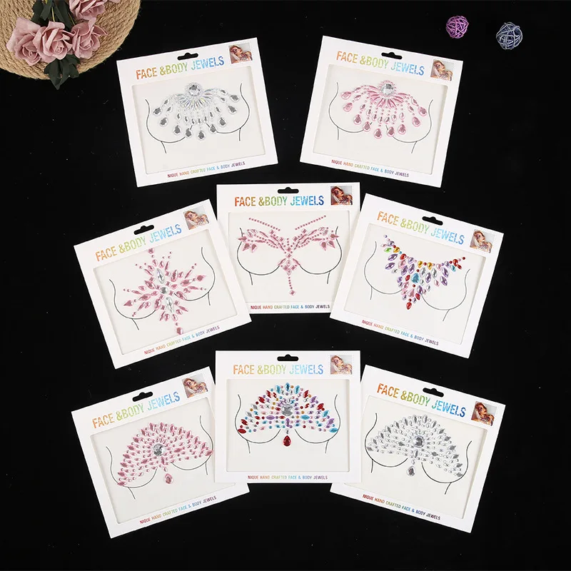 

Rhinestone chest sticker carnival party environmentally friendly acrylic chest sticker body tattoo sticker European and American