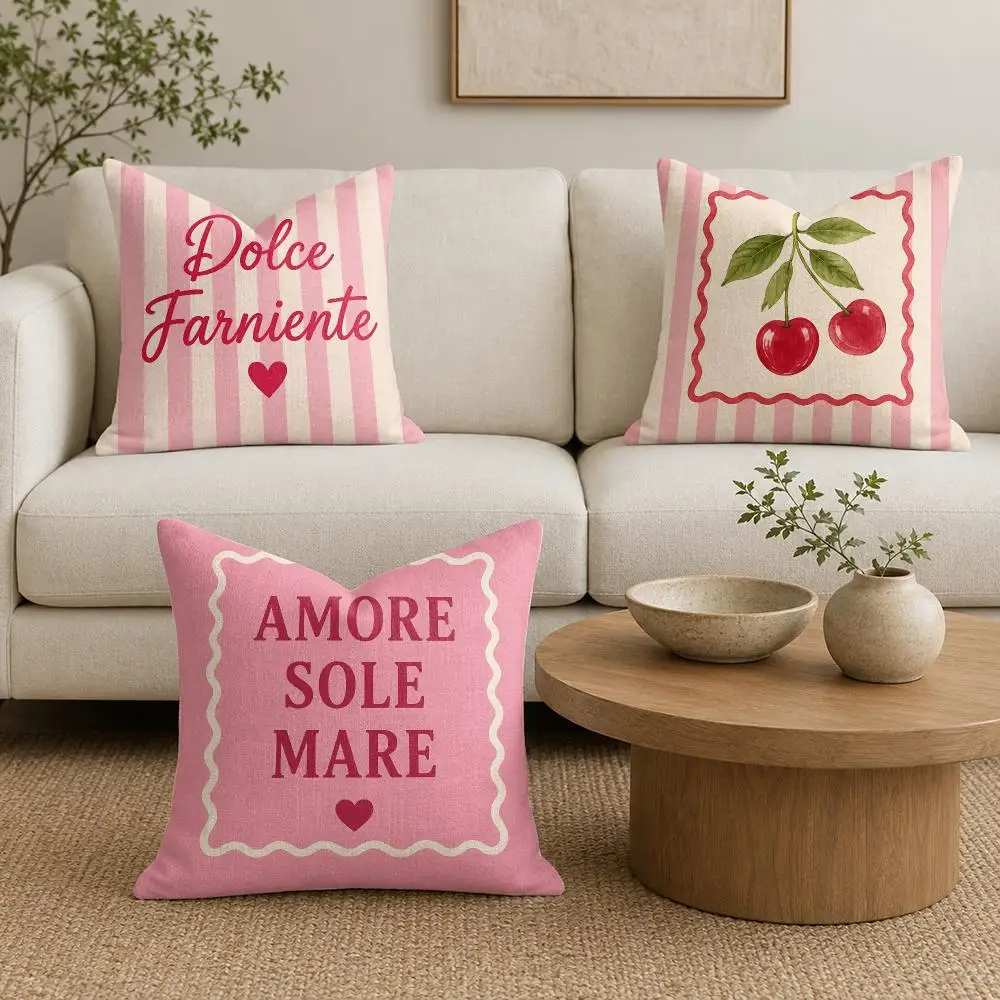 Italian Vintage Girlish Style Cushion Cover Natural Linen Organic Fabric Double-Sided Printing Sofa Home Decor Gift Pillow Cover