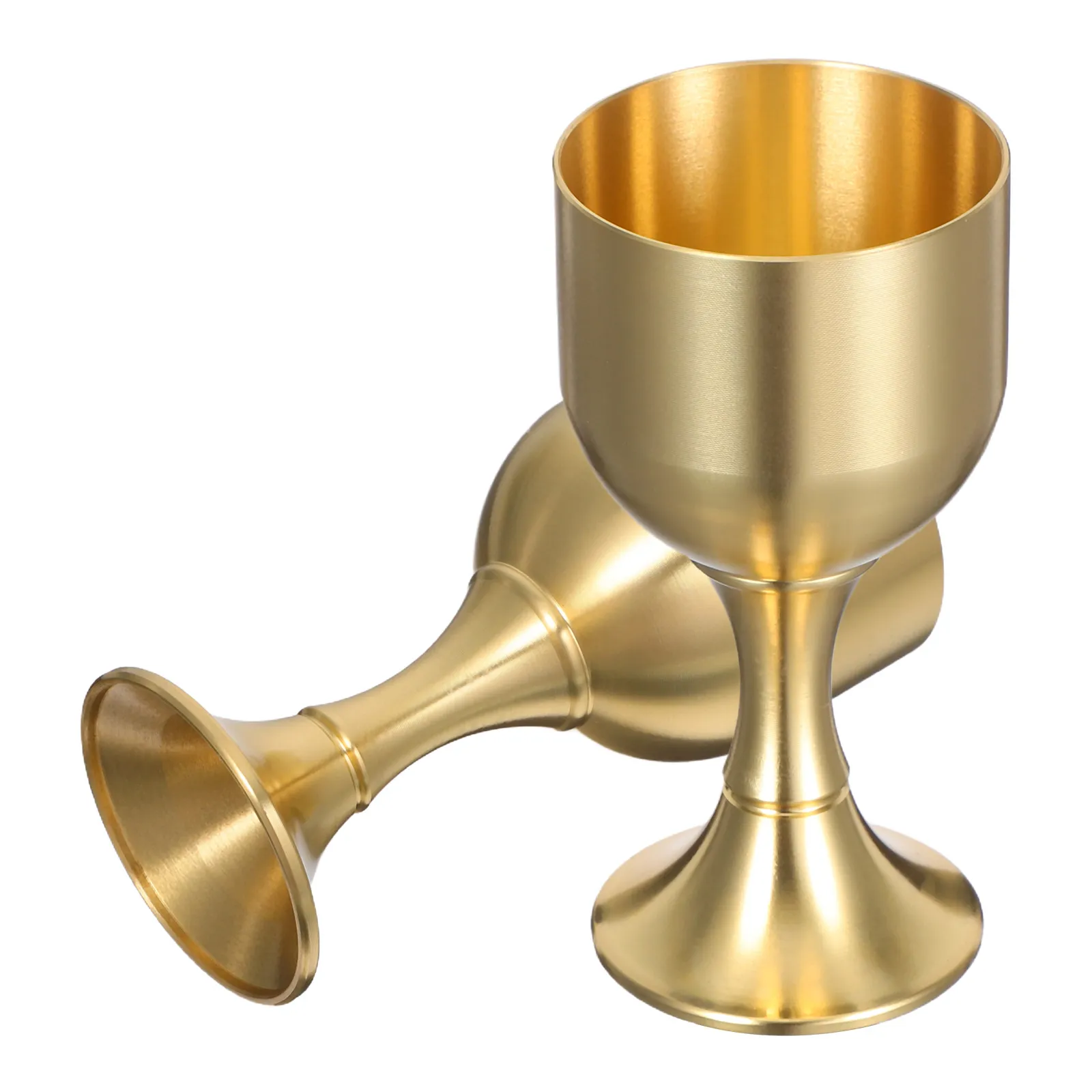 2Pcs Elegant Brass Wine Goblets Gold Stemmed Chalice Wedding Banquet Ritual Communion Decorative Goblet Vintage Goblet