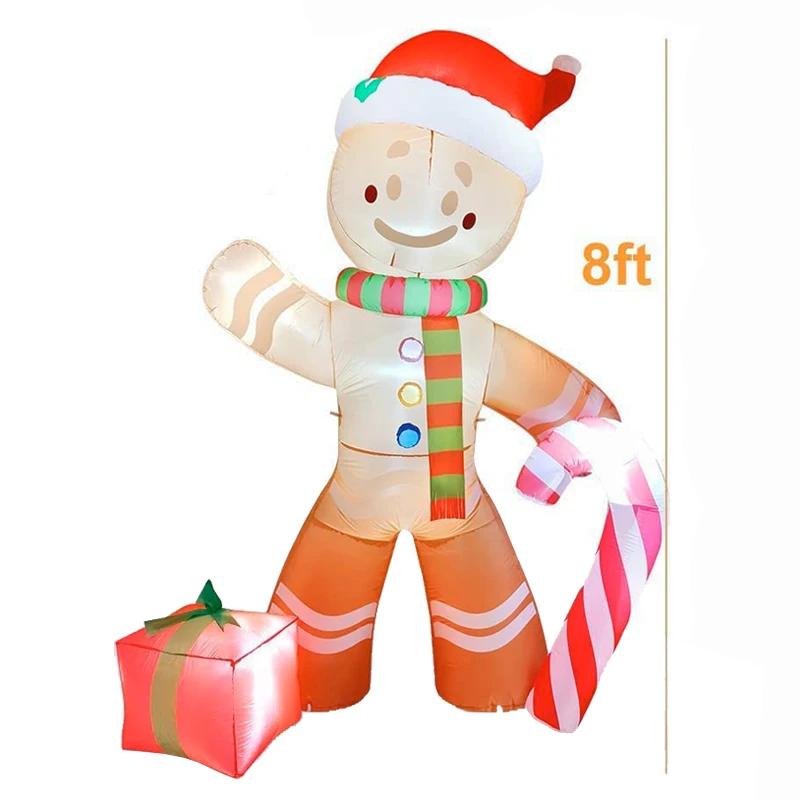 Bonhomme en pain d'épice gonflable avec lumière LED, décoration de Noël avec bonbons, fête de parhelion de jardin en plein air, 240cm