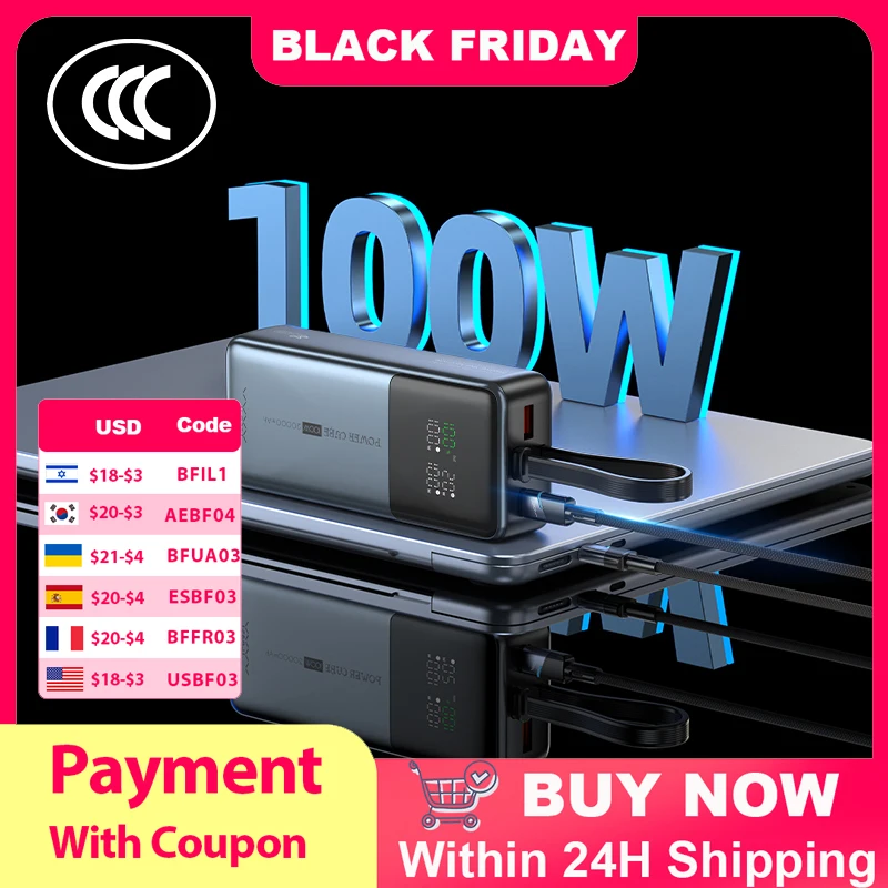 VYVYLABS 20000mAh CCC قوة البنك 100 واط شاشة ديجيتال شحن سريع Powerbank بطارية خارجية محمولة مع كابل آيفون 17 #1