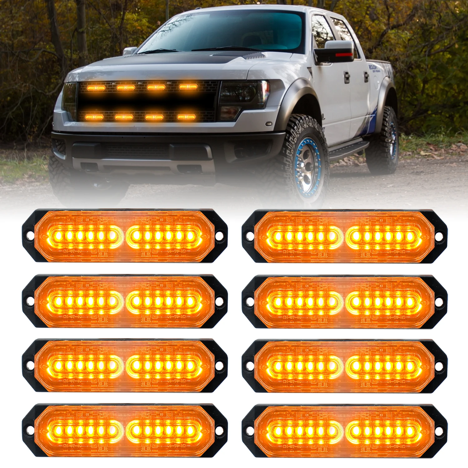 LAIKESI LED Strobe Light 12LED 21 Patterns Memory Sync Ultra Slim Surface Mount Waterproof Warning Lamp for Car Truck Grille