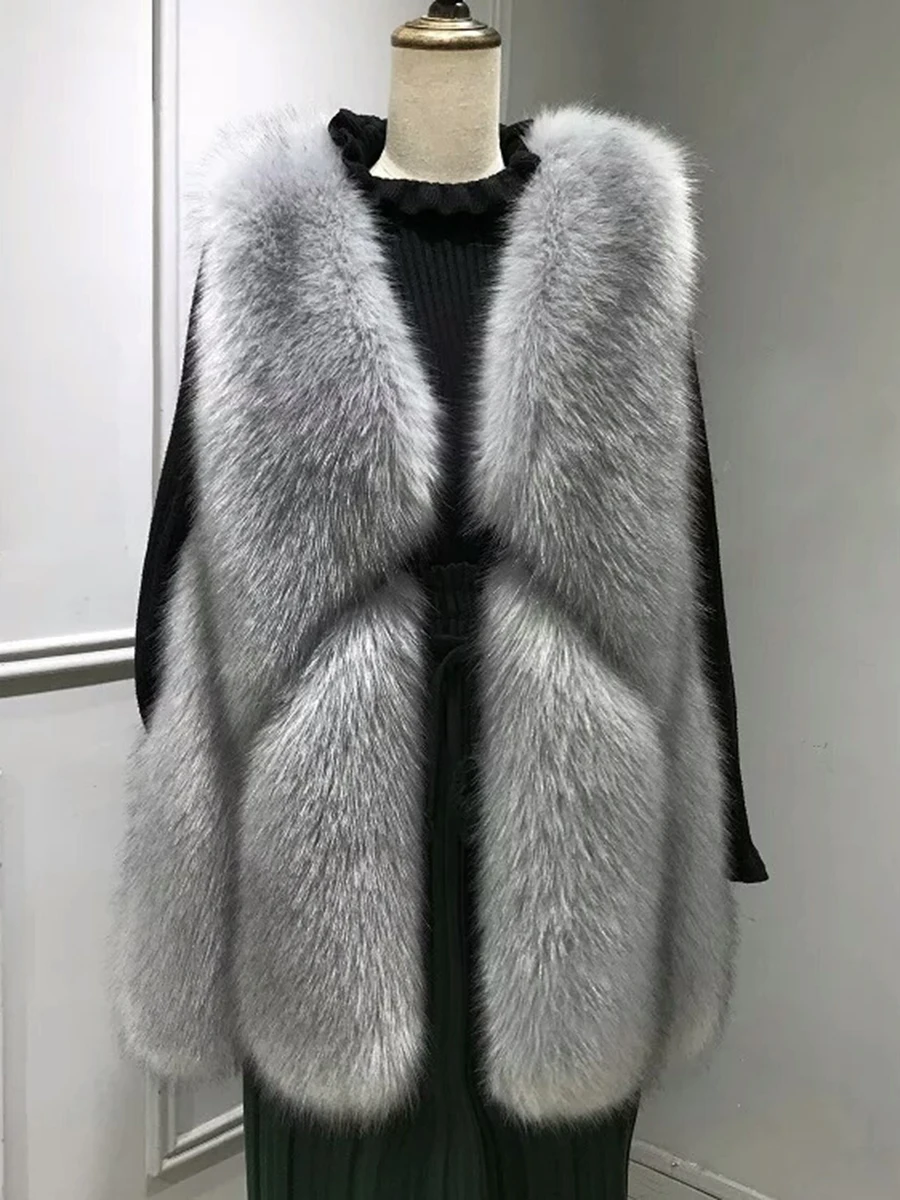 

2023 New Autumn and Winter Faux Fox Fur Grass Vest Women Mid Length Fashion Fur Integrated High Grade Comfortable Coat Vest