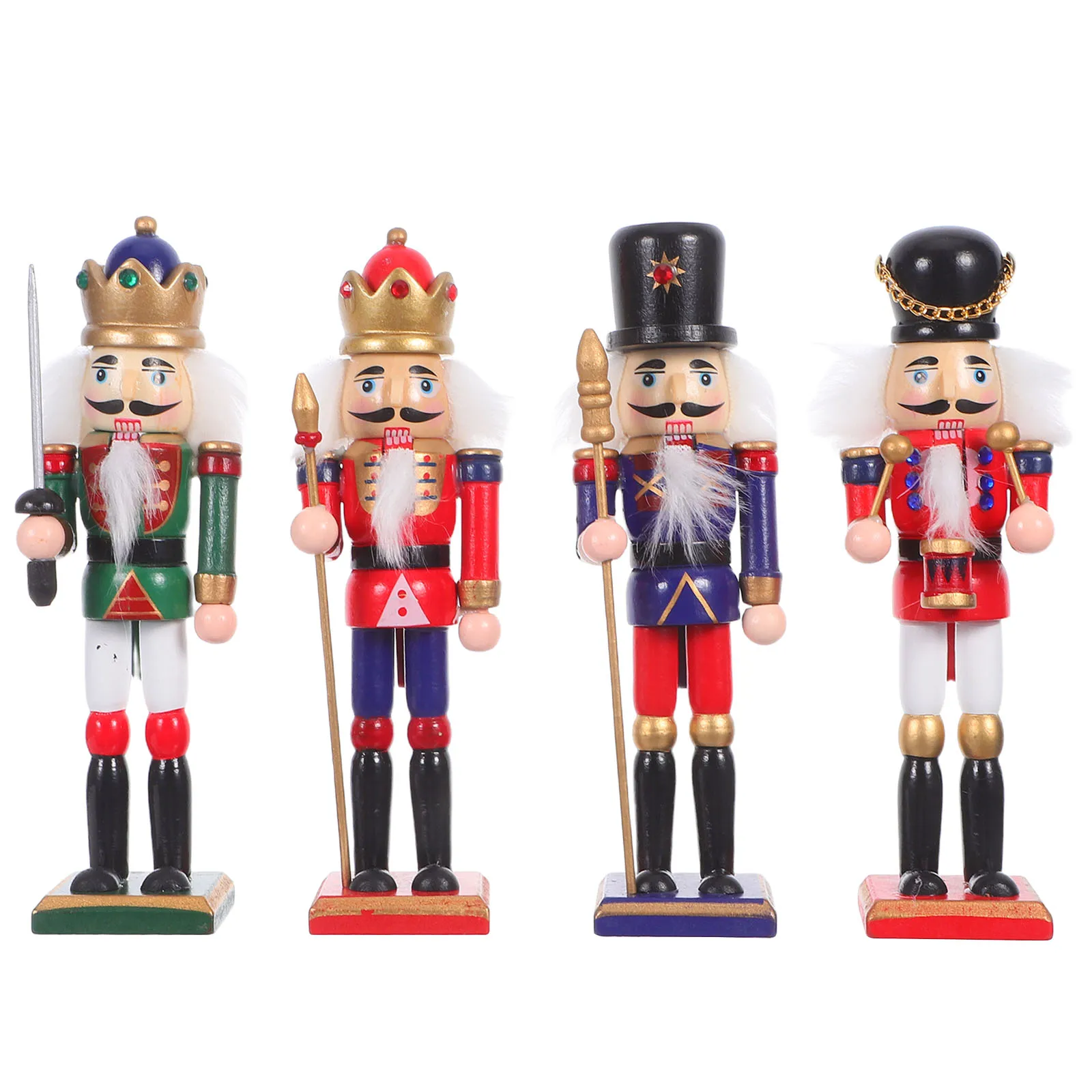

4Pcs Nutcracker Soldier Wood Decor - Festive Christmas Hanging Ornaments for Shelf Fireplace Centerpiece Xmas Tree Decoration