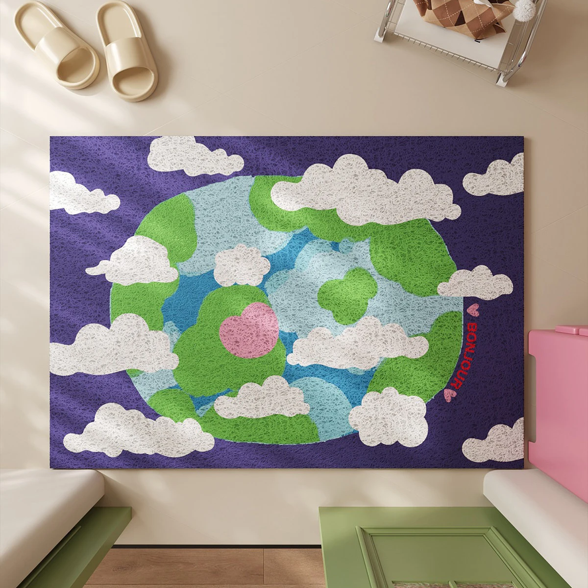 Cartoon Earth Pattern Entrance Doormat Anti-slip Dirty Resistant Easy Clean Carpet Entryway Door Mat Home Decoration Fußabtreter