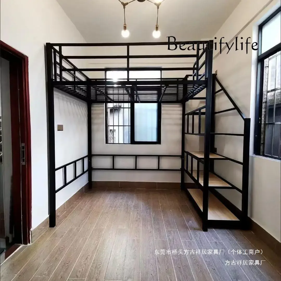 X36 Loft Bed Space Saving Bed Empty Under The Adult Two-layer Bed Wrought Iron Nordic Hammock