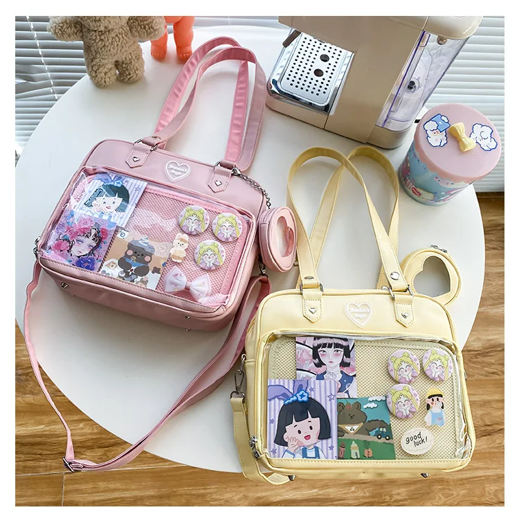 JK Ita Uniform Tasche für Mädchen Harajuku Klar Schule Taschen Hohe Qualität Pin Abzeichen Display Schulter Tasche Damen Klare Fenster totes