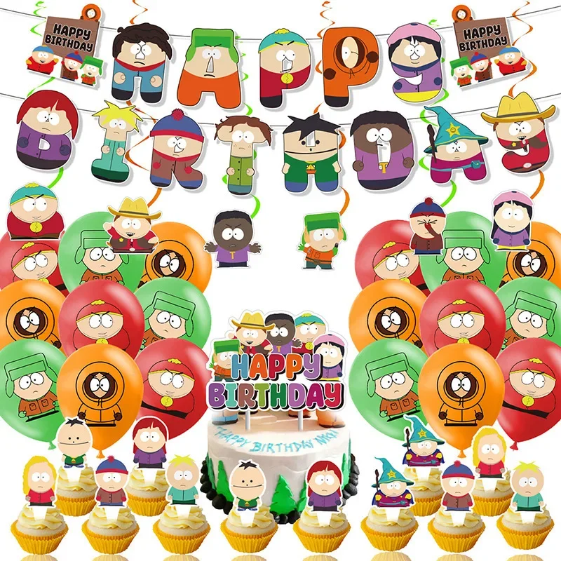 

South Cartoon Park Theme Birthday Party Decoration Set Balloon Banner Cake Topper Children Party Supplies Baby Shower Prop