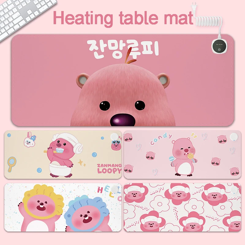 Kawaii Heating Large Mouse Pad Gamer Cartoon Animal Table Cute Ioopy Pattern Waterproof Mat Keyboard Pc Accessories For Girl Kid