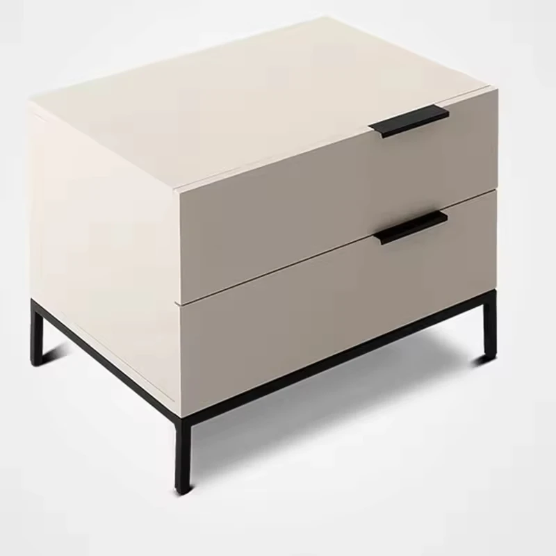 #Modern Minimalist Style Two-Drawer Bedroom Bedside Table | Color-Blocked Wood Frame | High-Gloss Eco-Friendly Durable Storage