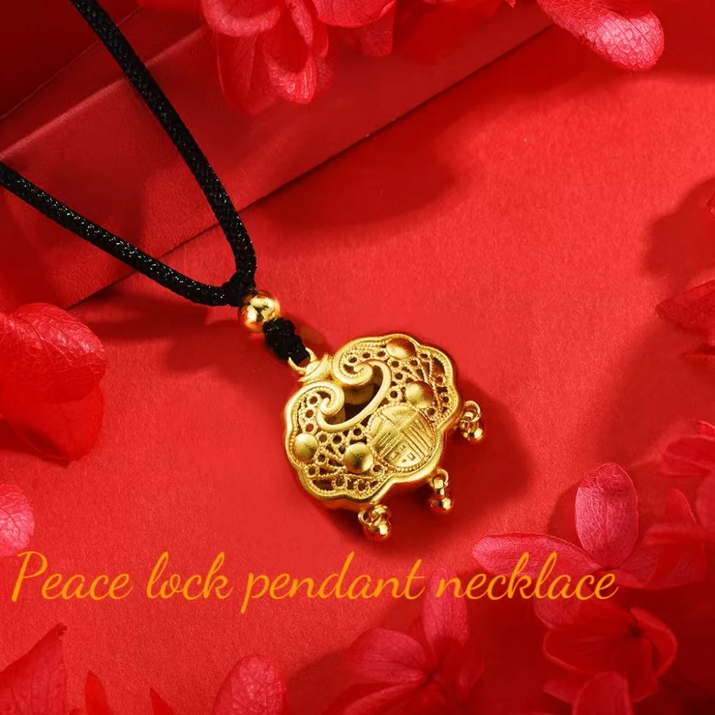 

Stylish Peace Lock Pendant Necklace with Fu - Character - Decorated Bell, Traditional Chinese Charm