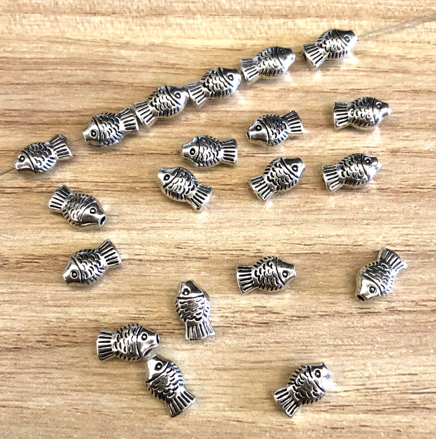 

50pcs 8.5*5mm, hole 0.8mm Lovely fish design spacer beads for handmade accessories DIY jewelry Zinc alloy metal HWCH0132