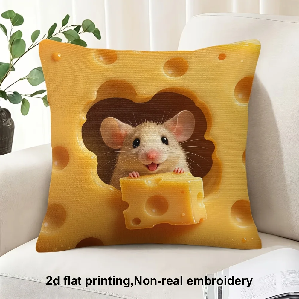 Cute Hamster Cheese Pillow Case, Cartoon Animal Cushion Cover for Sofa Bedroom Kids Room, Soft Plush Home Decor Accent