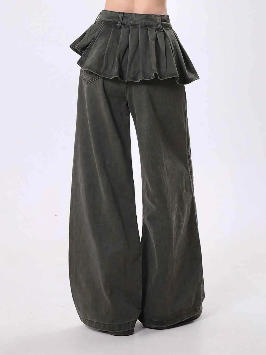 

Широкие брюки, женские весенние брюки, моющиеся, дышащие, крутые, эластичные, для отдыха, с вырезами, Highstreet, Рождество