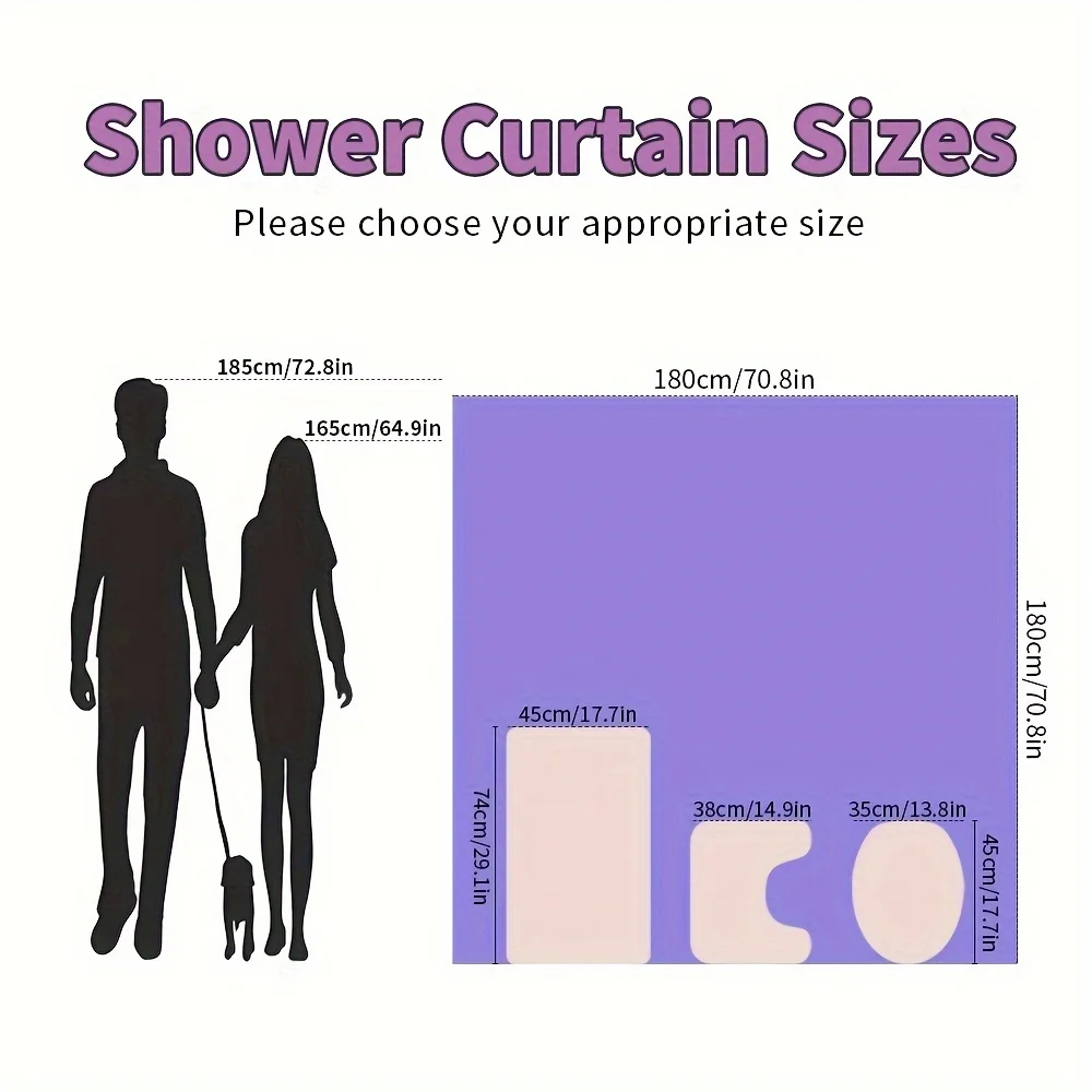 Evil Flying Purple Dragon Dream Bathroom Set - Waterproof Shower Curtain, Toilet Lid, Bath Mat, and Contour Mat