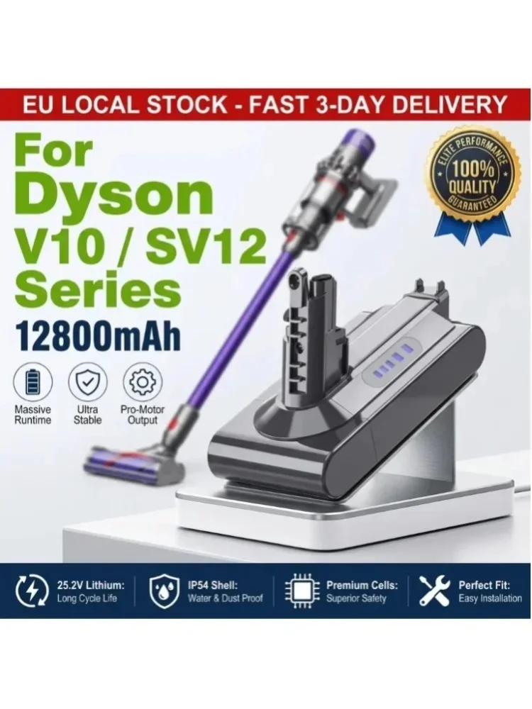 Für Dyson V6 V7 V8 V10 V11 V15 Serie Staubsauger Schnellladender Akku SV07 DC62 DC58 DC31, Große Kapazität 25,2V 12800mAh Lithium-Akku