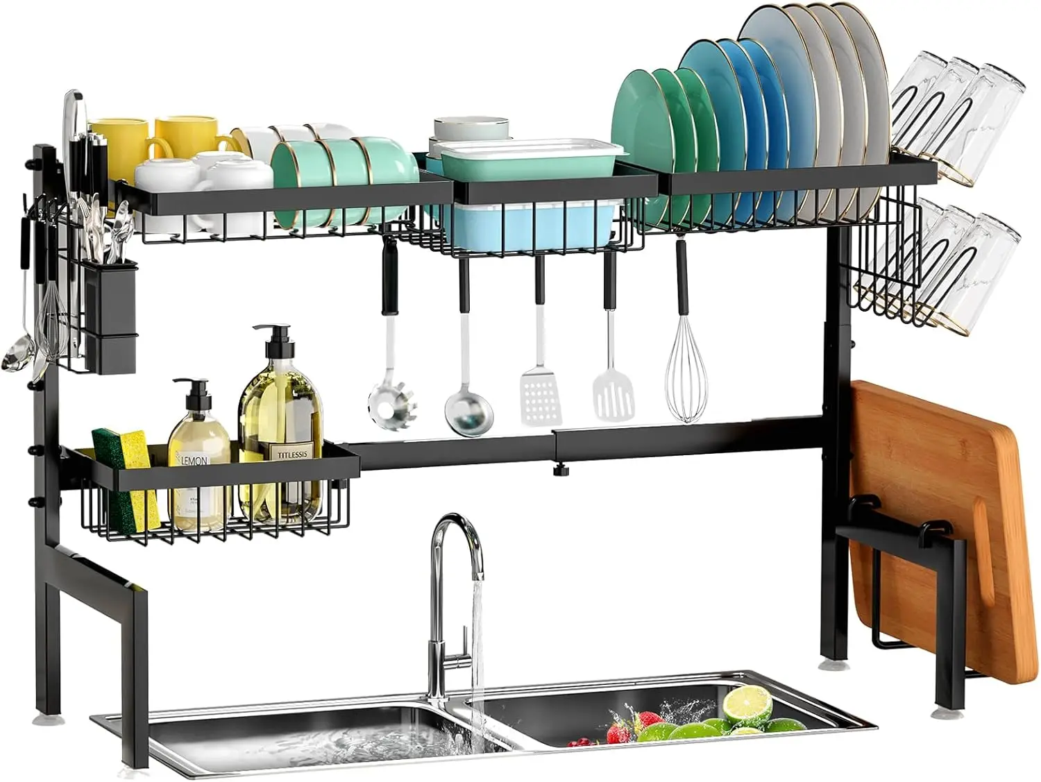 

2-Tier Stainless Steel Over The Sink Dish Rack with Utensil Holder Dish Drainers for Kitchen Counter