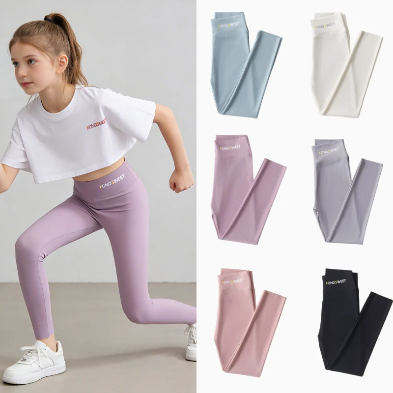 

Girls High Waisted Ice Silk Yoga Pants 4-14 Year Summer Breathable Quick Dry Anti Chafe Leggings Sport Running School Daily Wear