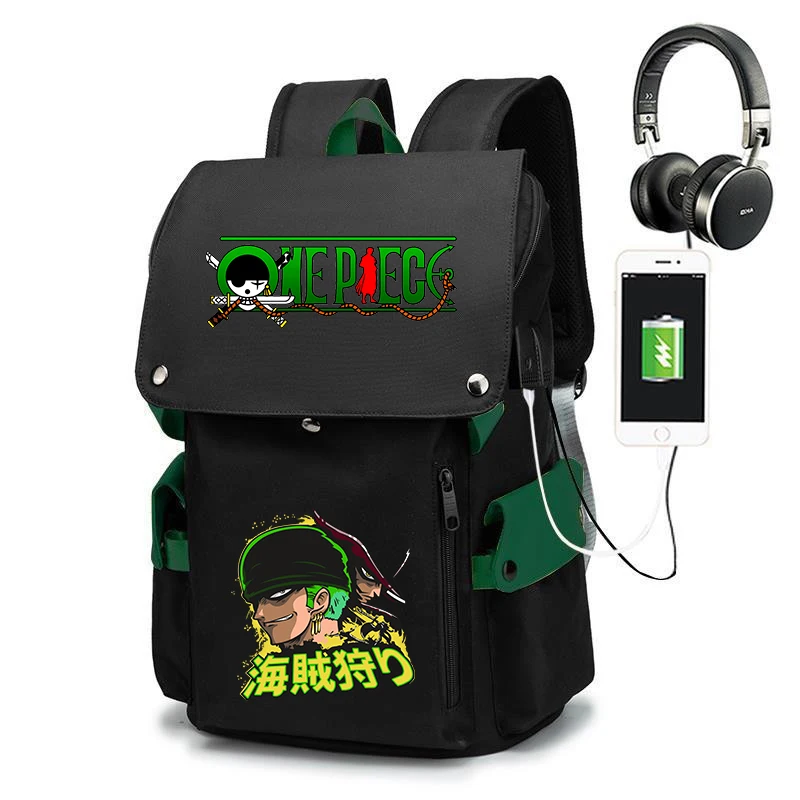 Mochila escolar com estampa One Piece Zoro, grande capacidade, casual, bolsa de viagem para crianças e adolescentes