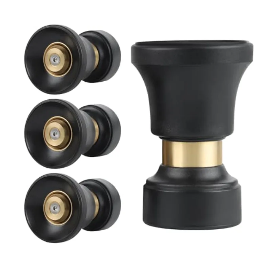 

Hose Nozzle 4 Pack Heavy Duty Brass Fireman Style High Power Leak Proof Adjustable Garden Water Sprayer for Car Wash Patio Clea