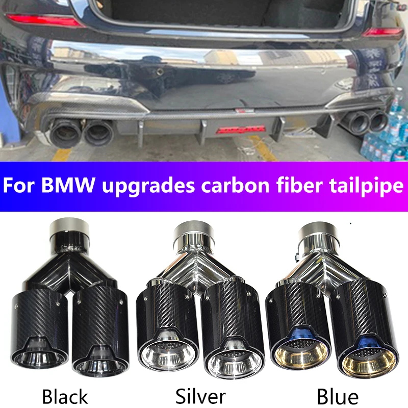 

For BMW Modified Dual Carbon Fiber + 304 Stainless Steel Universal M Performance Carbon Fiber Exhaust Tailpipe Muffler Earbuds