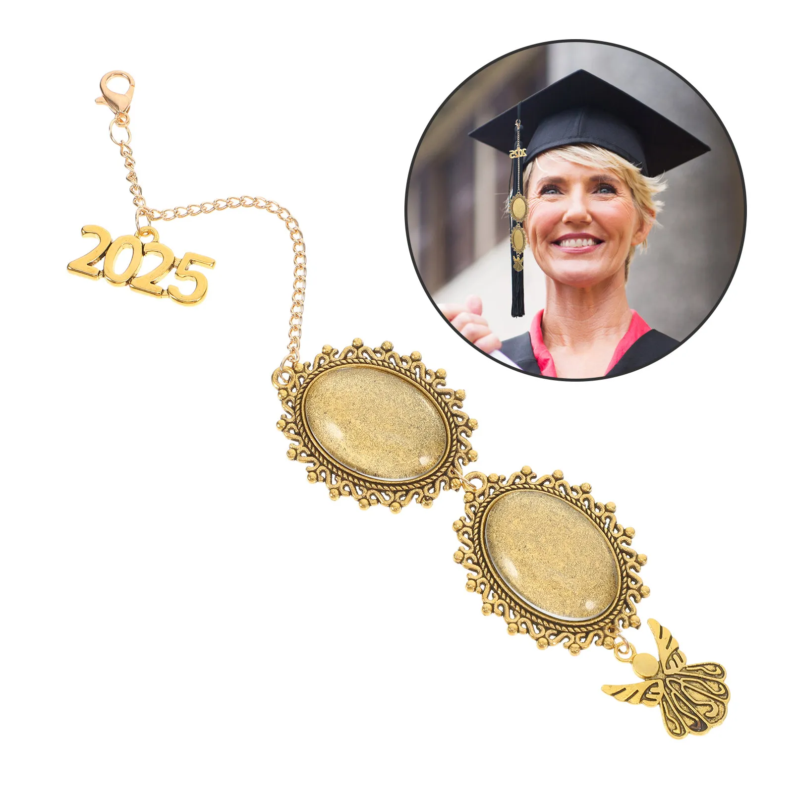 

Graduation Cap Tassel Photo Charm Bezel Decor Customizable Memory Keepsake for Caps Grad Cap Tassel Photo Charm Accessory