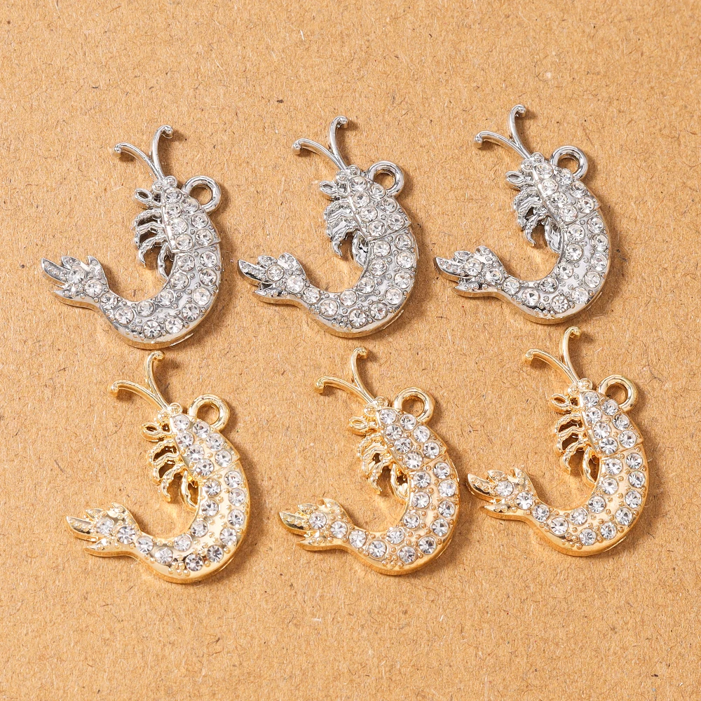 

10pcs Alloy Rhinestones Shrimp Charms Pendants for Jewelry Making Necklace Earrings Bracelet DIY Accessories Supplies