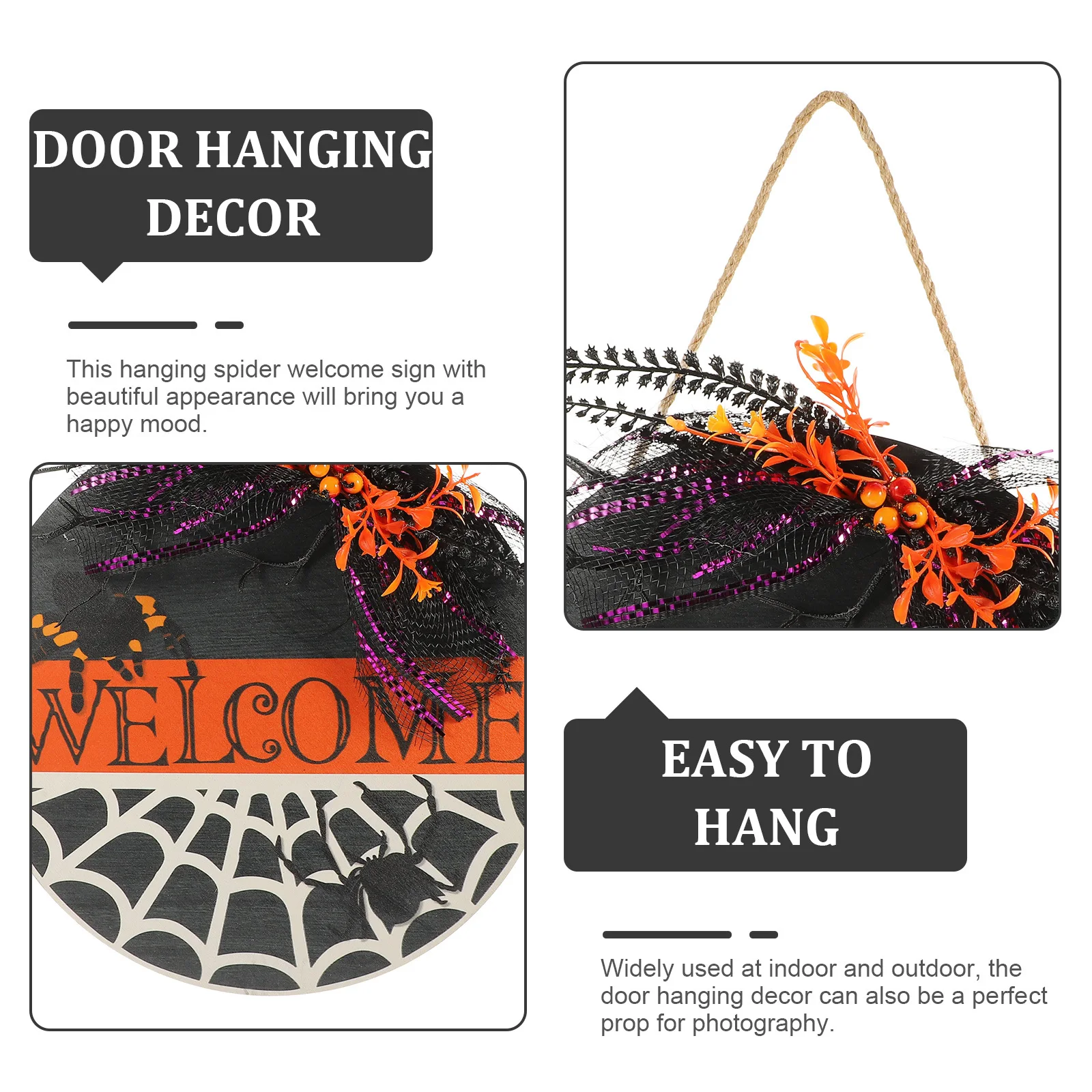 

Spider Welcome Sign Wooden Door Hanging Halloween Front Door Porch Decor Halloween Prop Signs Spider Decor