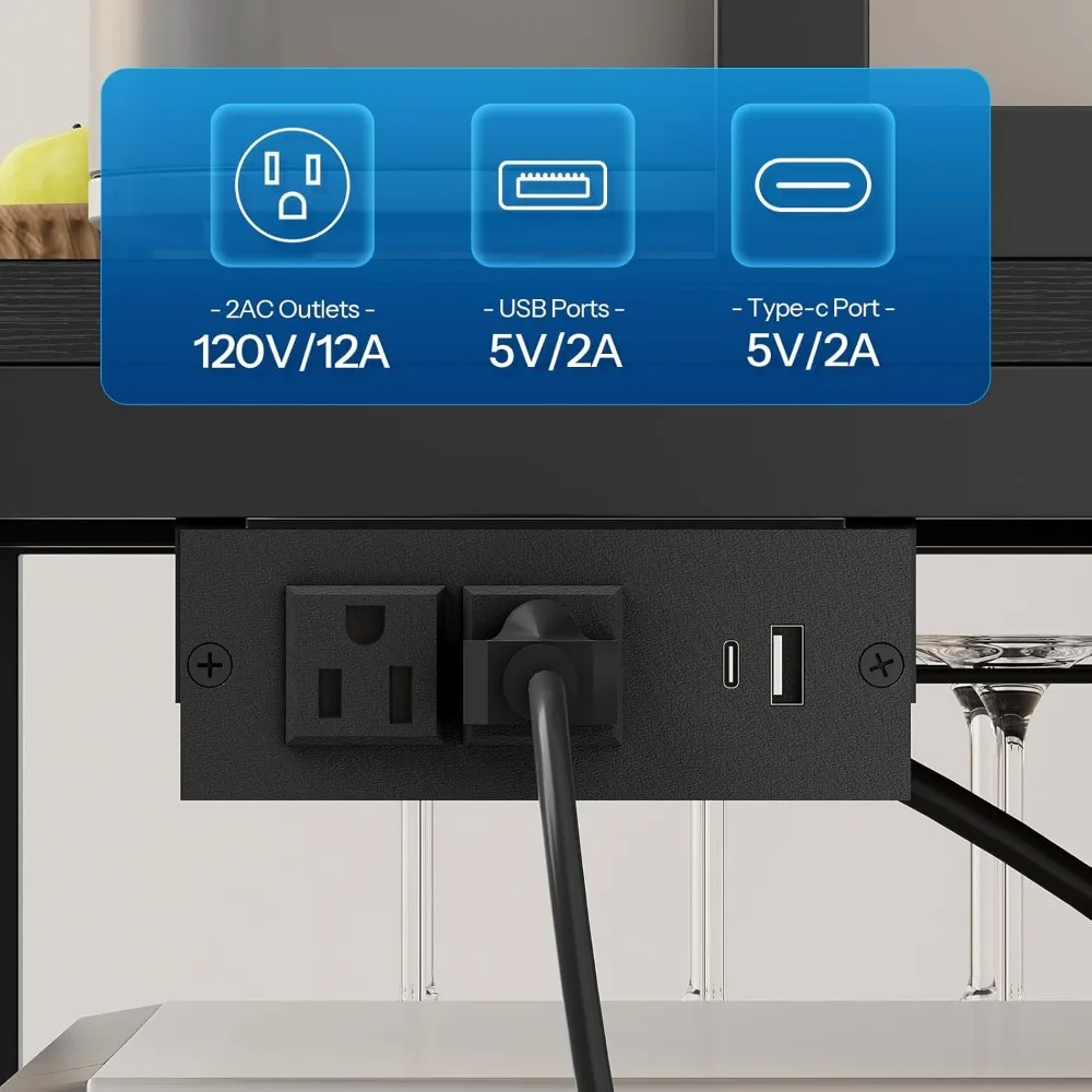رف الخبازين مع مخرج طاقة وإضاءة LED، حامل ميكروويف 45.3 بوصة مع أرفف تخزين، خزانة بار القهوة مع رف النبيذ #5