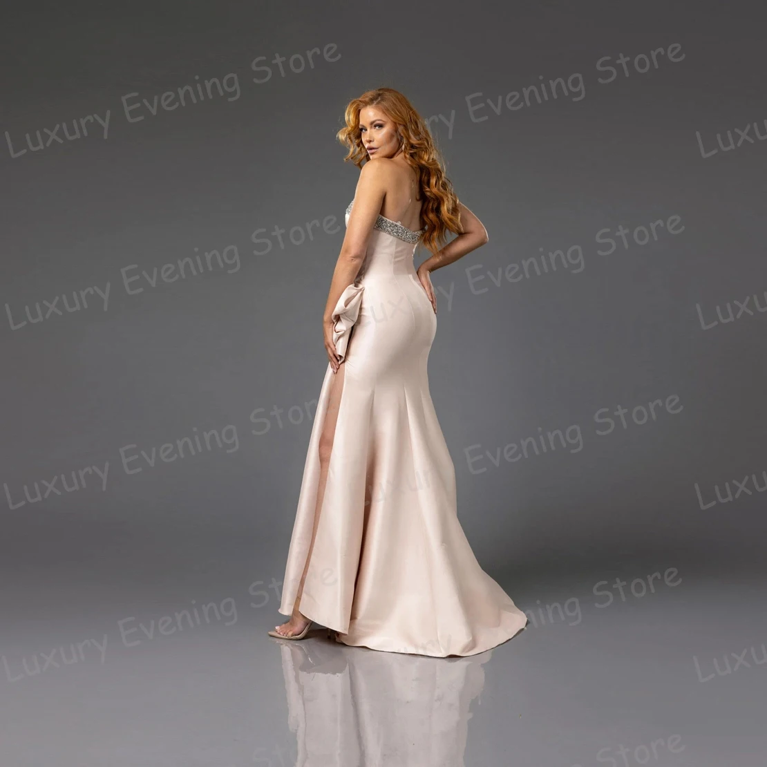 Moda sirena 2025 Vestidos De Noche Sexy sin tirantes con lentejuelas plisado satén espalda descubierta Vestidos De graduación fiesta Vestidos De Noche personalizados