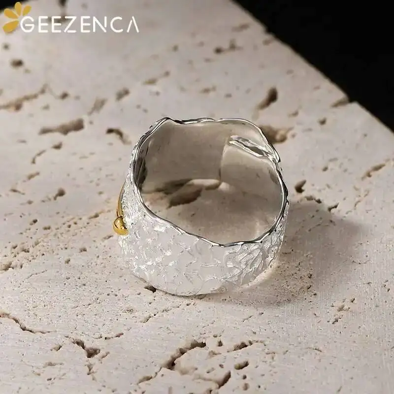 GEEZENCA 925 Silver Blue Lapis Lazuli Statement Wide Rings Two Tone Chunky Ring Clearance Limited Stock First Come First Get