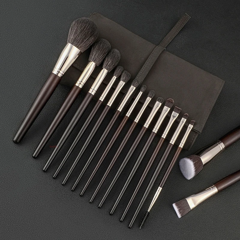 15 Piece Goat Hair Makeup Brush Set With Powder Shadow And Eyebrow Brushes In PU Bag For Professional And Home Use