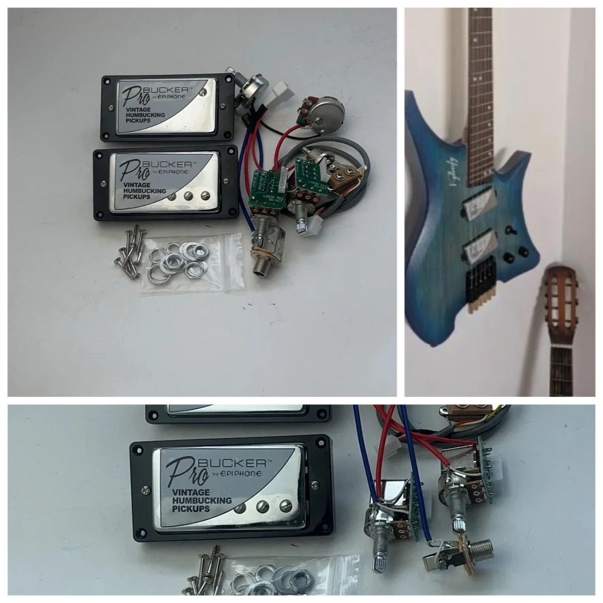 

1 комплект классических винтажных звукоснимателей Humbucker Epi Standard PRO BUCKER с двухтактным жгутом проводов для деталей электрогитары