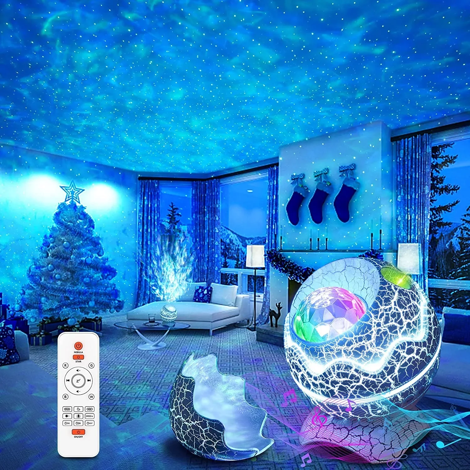 Star Projector Dinosaur Egg  Projector for Bedroom Remote Control White Noise Speaker 14 Colors LED Night Light For