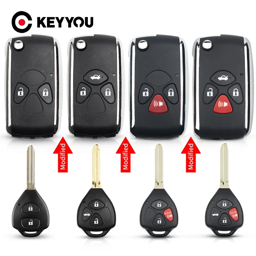 

KEYYOU Modified Car Key Case For Toyota Yaris Prado Tarago Camry Corolla RAV4 Hilux Vitz Aqua REIZ Crown Avalon Venza 2007-2012