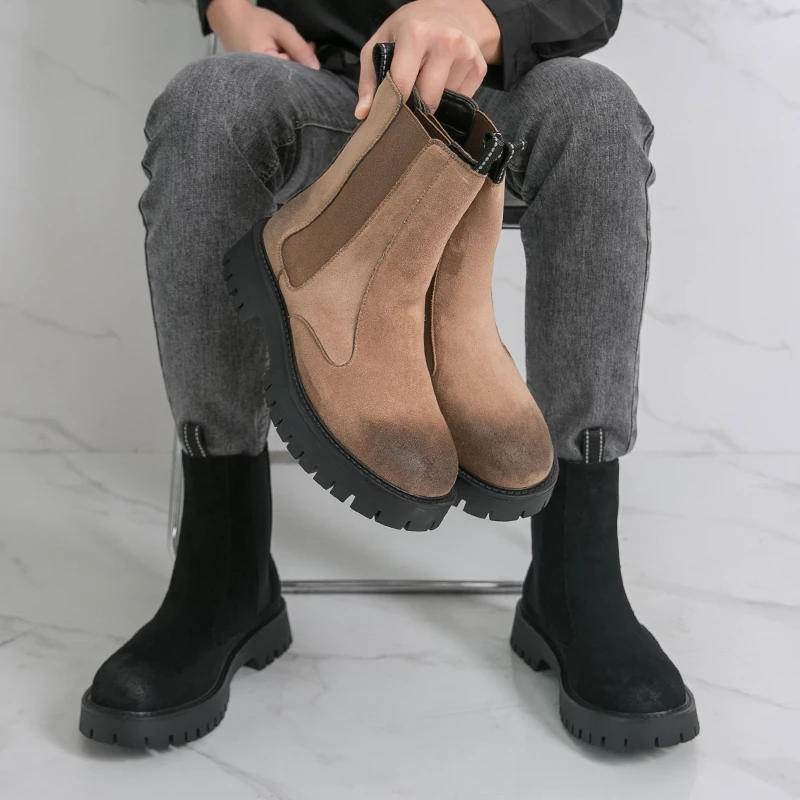 

Winter Men Business Chelsea Boots Men Thick-soled Anti-slip High-top Fashionable High-quality Boots Work Boots Men Sizes 38-46