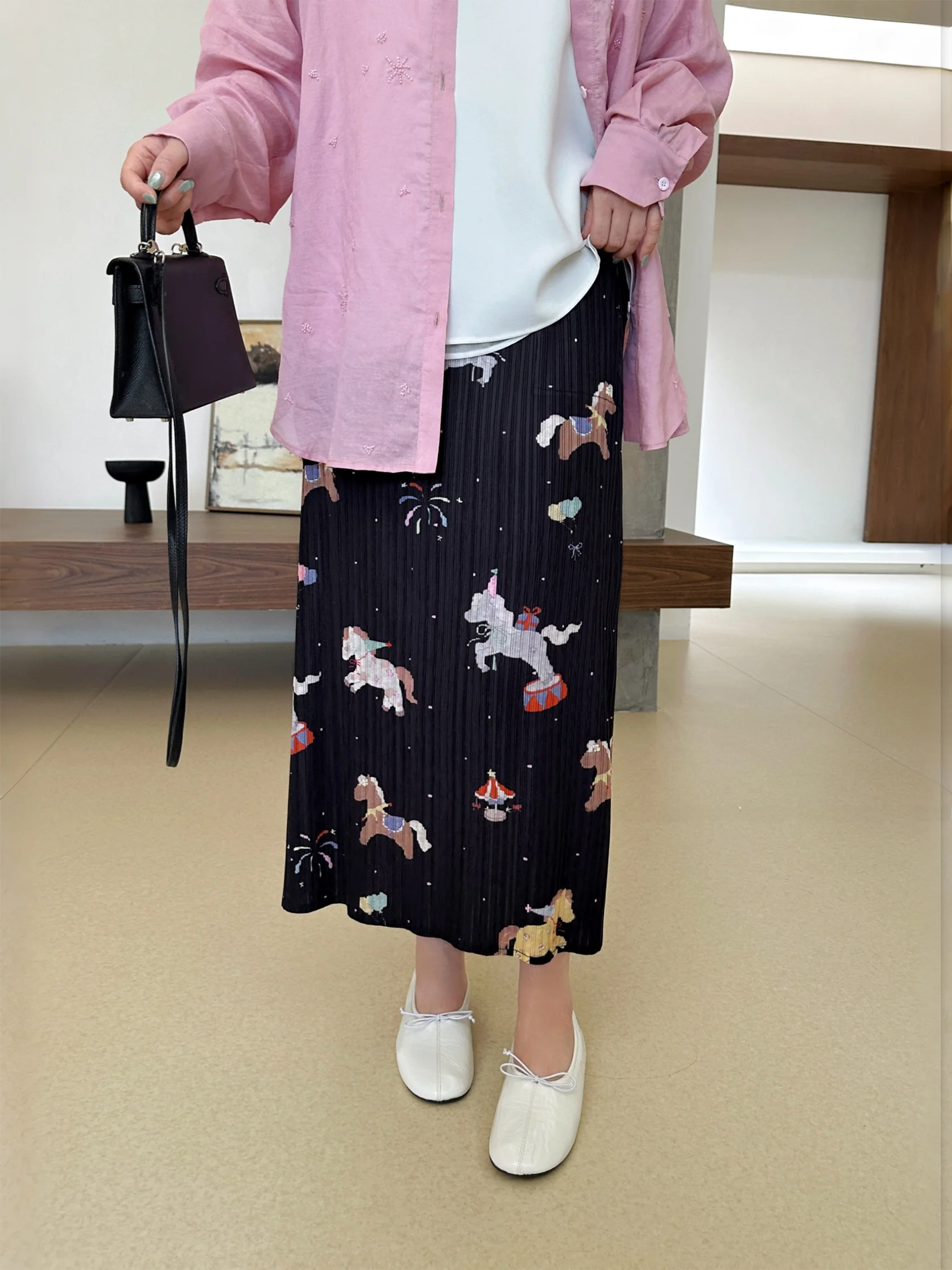

Dreamy Large Size Skirt Half-length Printed Women's High Temperature Creasing Jio Jio Private Collection MK14364