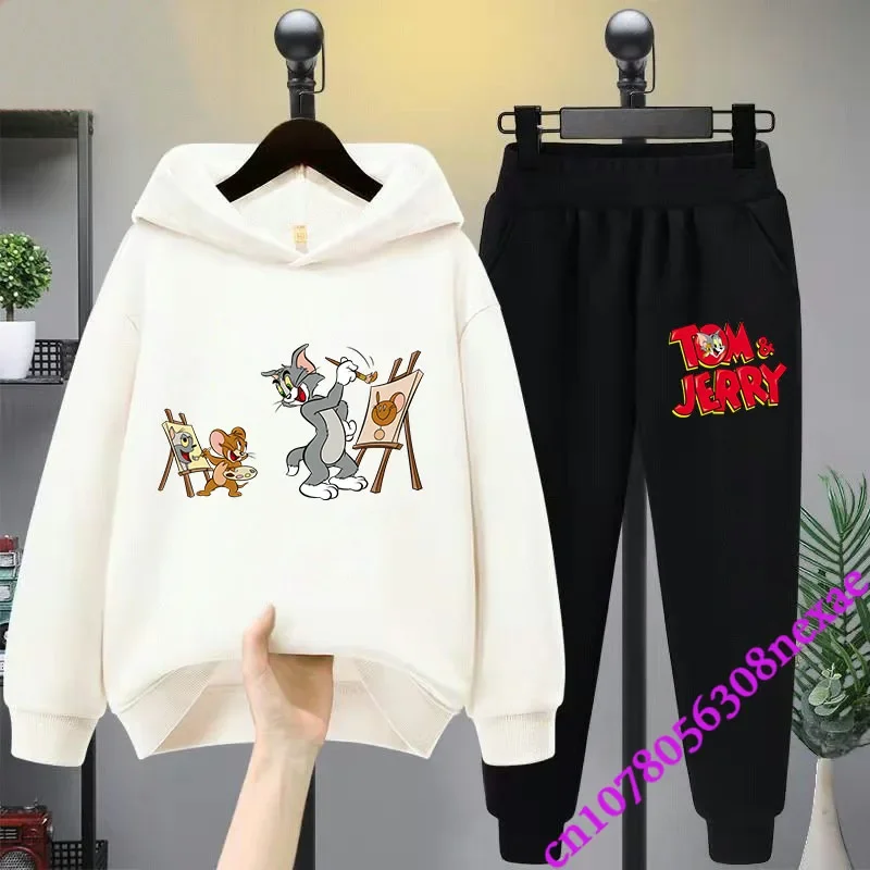 2024 New Disney Tom And Jerry Children's Set Spring And Autumn Cartoon Anime Boys And Girls Print Sports Top And Pants 2-piece