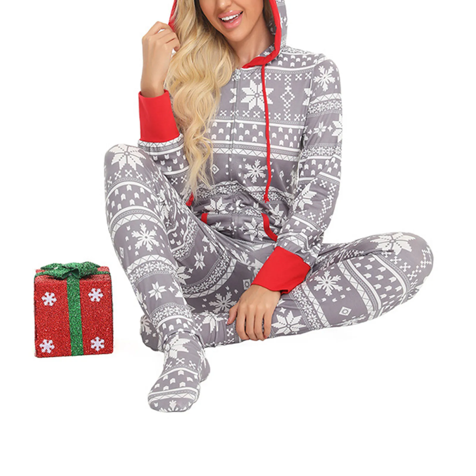 Sneeuwvlok Vrouwen Onesies Pyjama Huis Inrichting Lange Mouw Eendelige Romper Pyjama Volwassenen Warm Jumpsuit Kerst Nachtkleding