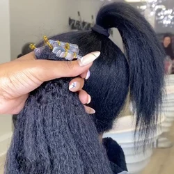 Cinta en extensiones de cabello humano para mujeres negras y niñas, cinta brasileña Yaki gruesa y rizada, microeslabones virgen de Punta F