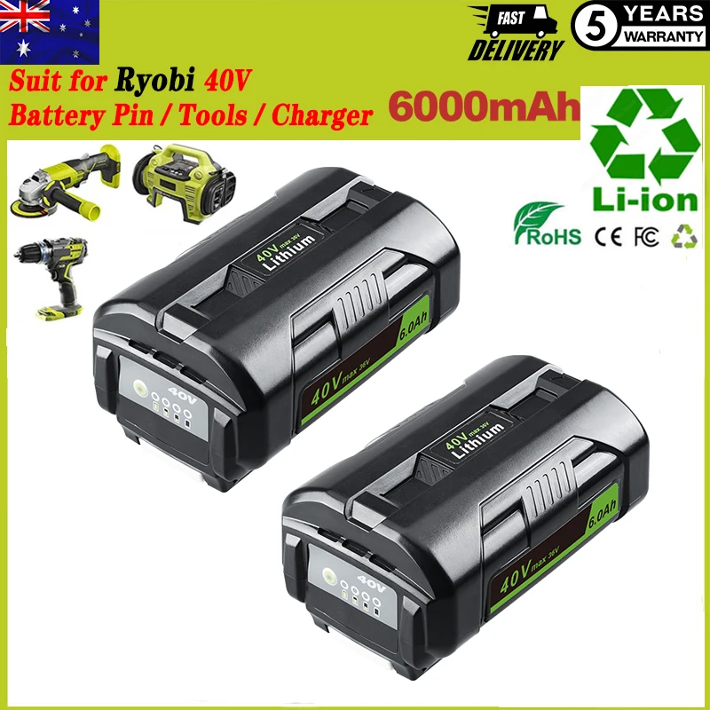 

2Pcs 6.0Ah OP4040 Battery Replace for Ryobi 40Volt Lithium Battery pin OP40602 OP40261 OP4030 Suit for 40V Cordless Power Tool