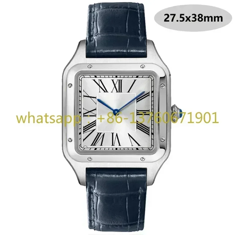 Luxury High Quality Lovers Quartz Watch Mens Women Fashion Square Leather Men Gold White Sapphire Wristwatch