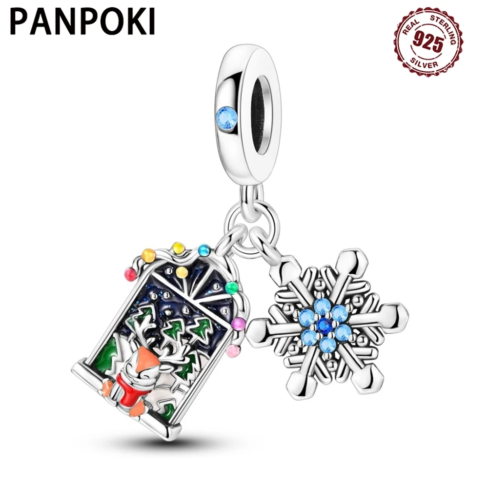 

PANPOKI 925 Sterling Silver Deer Snowflake Original Pendants Bracelet Charms Jewelry Party Beads DIY Trendy Gifts